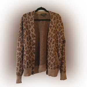 Cozy Leopard Print Cardigan Sweater - Brown